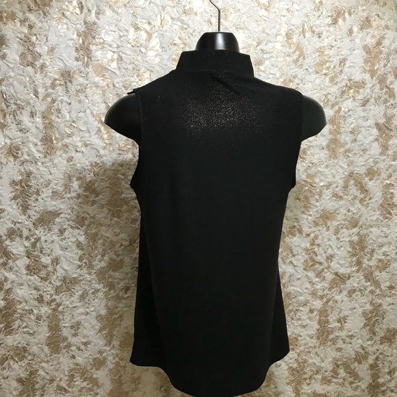Black Sleeveless Turtleneck Top wit Gold Sparkles - Picture 4 of 5